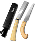 Japanese NATA Tool Knife And Pruning Saw Set 6.5 Inch Hatchet Axe with sheath on white background