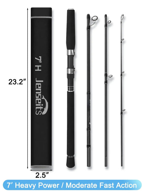 4 Piece Travel Spinning Rod for Freshwater and Saltwater, 7 Foot Heavy Power Carbon Fiber Portable Fishing Pole with Carry Bag