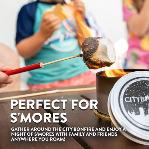 Close-up of marshmallow roasting over Portable Mini Tabletop Fire Pit 2 Pack No Wood No Embers 3 To 5 Hour Burn Time