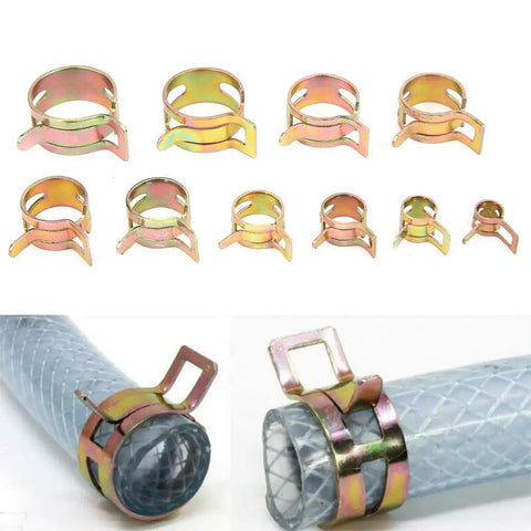 Fabater Heavy Duty 100Pcs Spring Hose Clamps Kit Assortment Zinc Plated Carbon Steel Flexible Sealing For Fuel Water Oil Steam Pipes Automotive Repair And DIY Jobs, assorted sizes on hoses