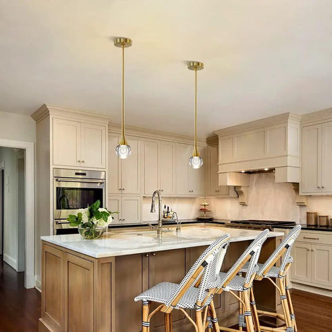 Gold Globe Teardrop Crystal Mini Pendant Light For Kitchen And Dining, Dope 1 Light LED Fixture in modern kitchen setting