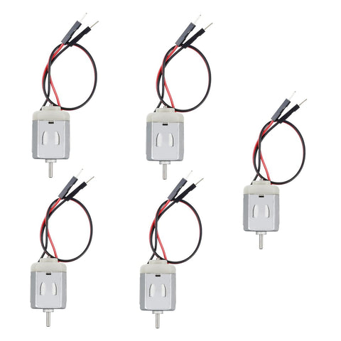 Image of 5 Type 130 DC motors with male Dupont jumper wires, part of the 10 Pcs DC Motors 1.5V To 6V Type 130 Kit for Arduino.