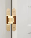 3 Way Adjustable Invisible Door Hinge Concealed Hidden 180 Degree Swing Zinc Alloy Matte Gold Butt Hinge on white door