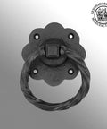 Kickstart Your Home Decor Game With This Straight Up Solid Black Wrought Iron Cabinet Handle Featuring Antique Flower Roped Detail And Rust Resistant Finish For Zero Stress Updates, circular handle with decorative flower backplate.