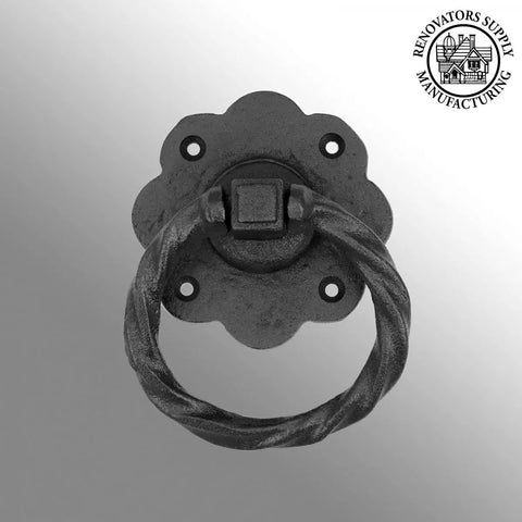 Kickstart Your Home Decor Game With This Straight Up Solid Black Wrought Iron Cabinet Handle Featuring Antique Flower Roped Detail And Rust Resistant Finish For Zero Stress Updates, circular handle with decorative flower backplate.