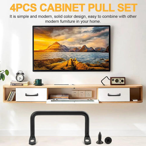 Matte Black 4 Inch Cabinet Pulls 4 Pack With Screws Modern Iron Drawer Handles shown against a modern furniture setup