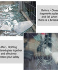 Comparison of broken glass before and after using Clear Self Adhesive Window Film For Home And Office Anti Shatter Safety Glass Shield UV Blocking Heat Control Energy Saving 2 Mil Transparency 35.4 Inch By 33 Feet Roll No Mess Install For Building Glass