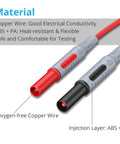Close-up of Electrical Multimeter Test Lead Kit 24Pcs with red and black probes, ABS + PA insulation, copper wire for testing.