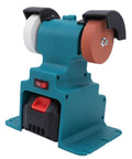 Portable Mini Bench Grinder With 200W Motor And 7000Rpm Speed Cuts The Cord And Comes Packed With Dual 4000Mah Batteries, blue body, two grinding wheels.