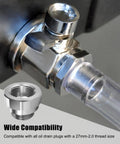 Close-up of Heavy Duty Steel Oil Drain Valve Adapter With 27mm X 2.0 Thread showcasing wide compatibility for oil drain plugs.