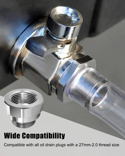 Close-up of Heavy Duty Steel Oil Drain Valve Adapter With 27mm X 2.0 Thread showcasing wide compatibility for oil drain plugs.