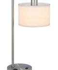 Lit Brushed Nickel USB Desk Lamp With White Fabric Shade Sleek Modern Bedside Light For Bedroom Living Room Or Office Built-In USB Port Metal Construction Easy On Off Switch Chic Home Accent