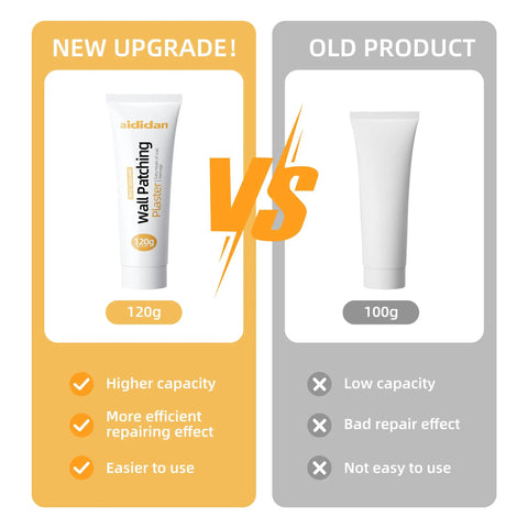 Comparison of new upgrade 120g wall patching plaster vs old 100g product