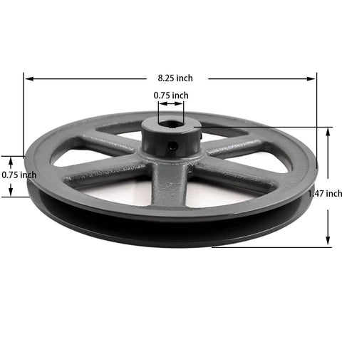 Three Quarter Inch Bore V Belt Pulley With Eight And A Quarter Inch Outer Diameter One Groove Cast Iron Sheave side view