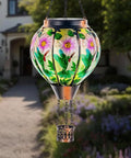 Hummingbird Hot Air Balloon Solar Lantern Outdoor Hanging Light With Flickering Flame Metal And Glass Waterproof Lanterns For Patio Yard Garden Decor Solar Powered Lit Glow Lighting