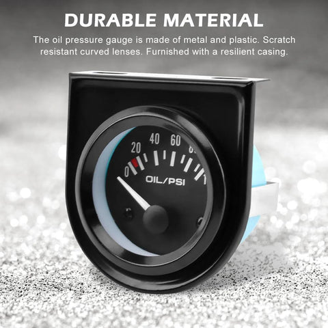 Durable universal oil pressure gauge kit showing PSI levels.