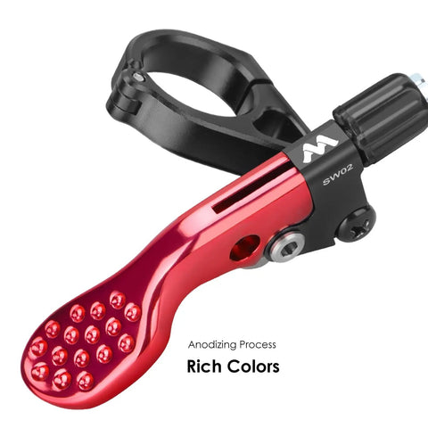 Dropper Post Lever For Mountain And Road Bikes Adjustable Seatpost Remote For 22.2mm Handlebars, red ergonomic design, black finish.
