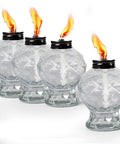Four Pack Clear Glass Table Top Torches For Outdoors Mini Citronella Lanterns Easy Refill Lit Patio Yard Party Lighting Garden Ambiance For Nighttime Entertaining