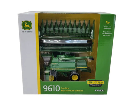 Boxed One Sixty Fourth Scale 9610 Combine Toy With Die Cast Body Clear Cab Window Detailed Interior Grain And Corn Heads