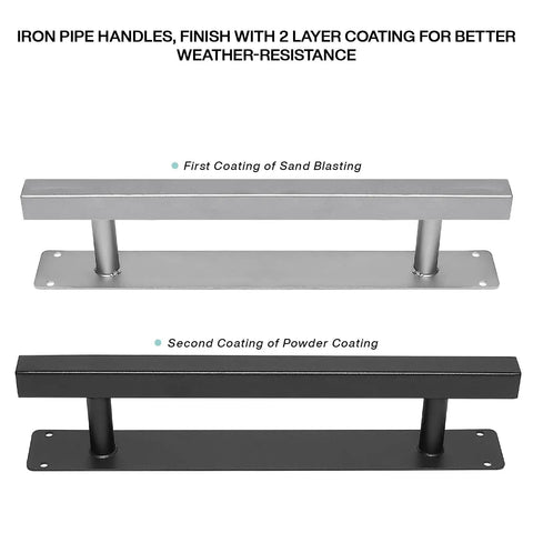 Heavy Duty 12 Inch Iron Square Pipe Sliding Door Handles Black Pack Of 2 For Garage Gates Fences Sheds Barn Doors Farmhouse Furniture Closet Drawer Pulls Durable Steel Construction With Weather Resistant Black Coating For Indoor And Outdoor Use showing two-layer coating process.