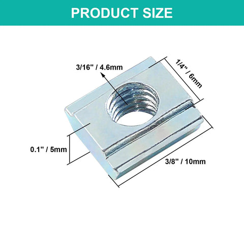 100 Pack Sliding T Nuts For 2020 Series Aluminum Extrusion M5 Thread Hammer Head T Nuts For T Slot 6mm Fits 2020 Profile with dimensions