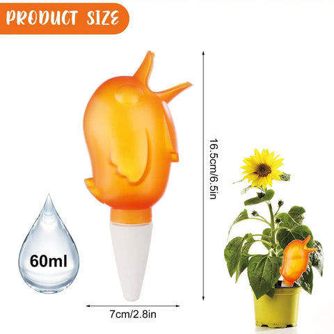 Eight Pack Self Watering Spikes For Plants With 60ml Bird Shape Automatic Watering Globes Dimensions and Plant Example