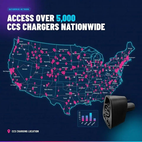 Map showing over 5,000 CCS chargers nationwide with Plug And Go Ccs1 To Nacs Adapter For Tesla Model 3 And Model Y Delivers Hella Fast 250kW Dc Charging At Electrify America And Evgo Stations With Flame Resistant Housing And Ip54 Weather Seal.