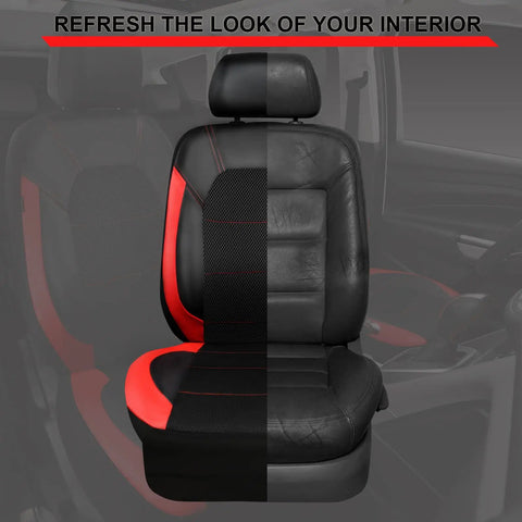 Leather Car Seat Covers Sport Edition Full 8 Piece Set Fits Most Cars, SUVs, Trucks And Vans Black Red Easy Install