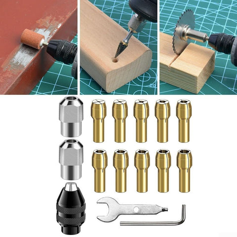 Pro Grade 15 Piece Drill Chuck Collet Set M8x0.75mm Brass Collets For Rotary Tools Engraving Machines And Drills