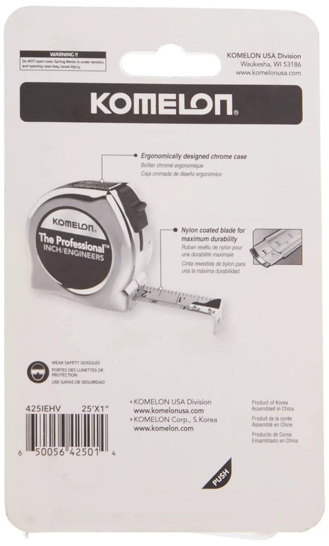 Packaging of High Visibility Pro Tape Measure Workhorse With Inch And Engineer Scale, 25 Feet By 1 Inch, Chrome Case, Easy Slide Lock