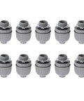 Tough Workhorse Grade Liquid Tight Conduit Connector 1 Inch NPT Nylon 6 Electrical Fittings, 10 pack of gray connectors.