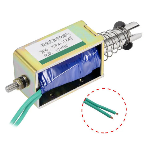 12V DC Push Pull Solenoid Electromagnet, 60N Force, 10mm Stroke, Open Frame, Spring Return Plunger, copper coil with wires