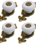Hella Sturdy Retro Ceramic Cabinet Knobs With Backplate Four Pack Vintage Drawer Pulls Zinc Alloy kitchen cupboard hardware set.