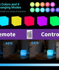 16 Inch LED Cube Light With Detachable Charging Cordless Setup, remote control showing 16 RGB colors and brightness levels