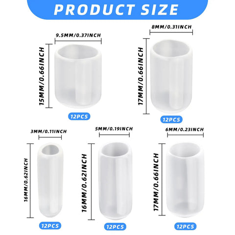 60Pcs Rubber End Caps Set for Bolts and Screws, Flexible Vinyl Thread Protectors size chart with 5 size assortment