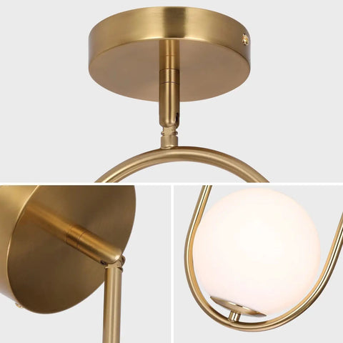 Gold Globe Pendant Light Fixture With Adjustable Hanging Length, Modern Mid Century Chandelier detail, brushed brass finish