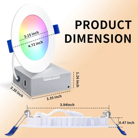 Dimensions of Dope Low Profile 4 Inch RGB CW LED Recessed Light With J Box Alexa Ready Ultra Thin Canless Ceiling Fixture