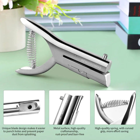 Heavy Duty 1/4 Inch Hole Punch With 2 Inch Deep Throat For Paper ID Cards PVC Tags And Plastic Cardboard shown on a desk