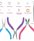 All In One Jewelry Repair Kit With 1520 Silver Jump Rings And 3 Pcs Pliers For Earrings Necklaces Rings And Bracelets Plus Tweezers And Jump Ring Opener laid out