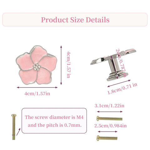 Top Shelf Pink Floral Cabinet Knobs And Drawer Pulls Set Of Four Damn Cute Petal Handles, 4cm zinc alloy with pink enamel petals.
