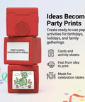 Kids Mini Thermal Printer With Screen Preview For Party Cards And Coloring Pages No Sweat Inkless Printing Gadget showing red portable printer with dragon print.