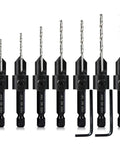 7 Piece M2 Countersink Drill Bit Set With 3 In 1 Countersink And Counterbore Fits 4 To 12 Screws Adjustable Depth Stop