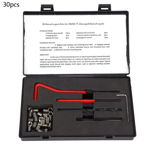 Stainless Steel M6x0.75 Thread Repair Kit With 30 Pcs Rethreading Tap Set For Female Threads, Heavy Duty Insert Kit For Automotive And Machinery Repair, Includes Drill, Tap, Wrench, open case