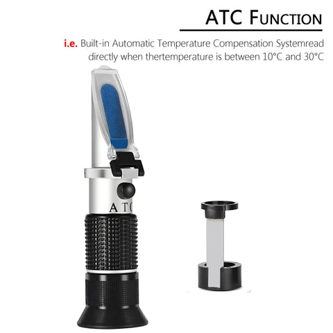 Handheld Honey Refractometer With Tri-Scale Baume 38 To 43 Degrees, Brix 58 To 92 Percent, And Water 12 To 27 Percent For Quick Sweetness Checks On Honey, Jelly, Jam, And Syrup - Pro Grade Sugar Content Meter For Foods And Beverages, ATC function
