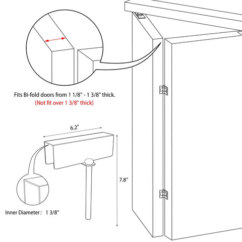 Diagram showing metal bifold door lock dimensions for 1 1/8in to 1 3/8in doors with measurements, Kid Proof Safety Lock Keeps Toddlers And Pets Out Of Closets, Cabinets, And Pantries, No Install Required