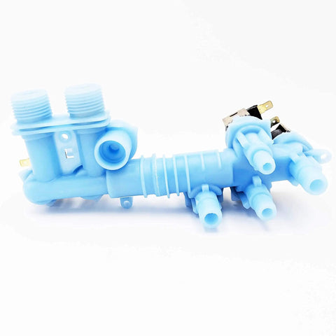 Model Specific Washer Water Inlet And Dispenser Valve Replacement W10326913 W10853723 for select washers, blue plastic detail