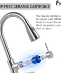 Top Shelf Brushed Nickel Kitchen Faucet With Smooth Pull Down Sprayer And High Arc Single Handle Lever showing drip-free ceramic cartridge detail.