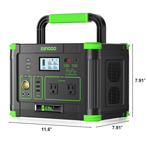 Power On The Go Portable Power Station With 1000W Output And 999Wh Capacity Solar Generator, front view, LCD, ports visible