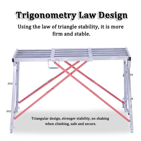 Foldable Scaffold Platform With Adjustable Height And Length, Heavy Duty Work Tower For Home Repair, Car Washing Station, Portable Stepladder Setup with triangular stability design.