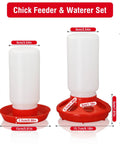 Automatic Chick Feeder And Waterer Set No Waste Brooder Kit for Baby Chicks Ducks and Quail shown with dimensions 21cm and 24cm.